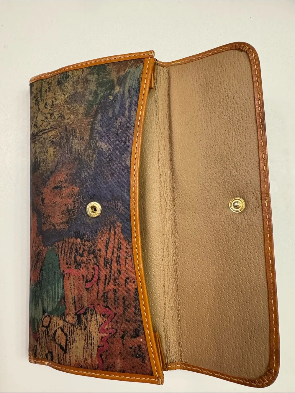 Van Gogh Canvas Print Wallet in Tan Leather Trim